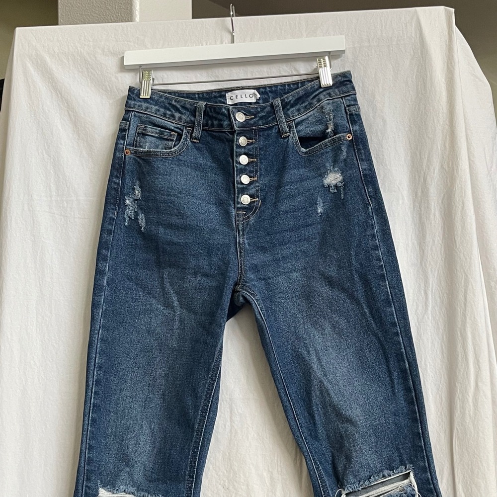Cello Flare Jeans Size 5 Distressed‎ Knee High Rise Button Fly Y2K Western Style - Picture 6 of 13